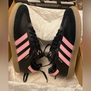 adidas Black Sneakers with Pink Three-Stripes and Gum Sole
